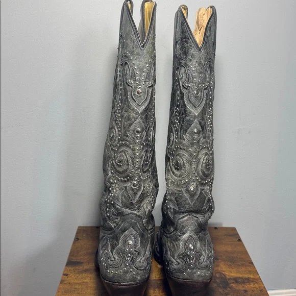 Vintage Corral Cowboy Boots Gray Leather Silver Studs Women's Size 10 - Picture 2 of 16
